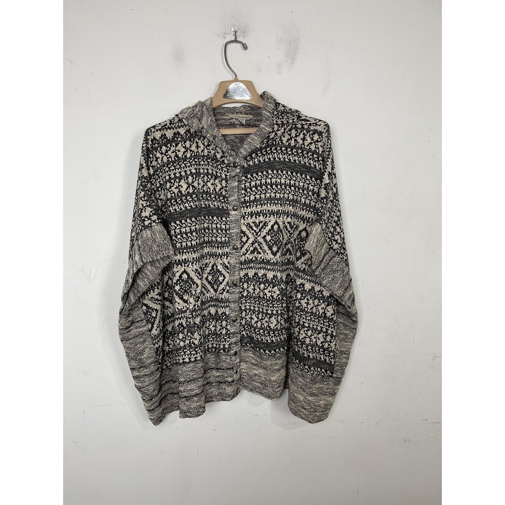 Lucky Brand Womens Poncho OS Aztec Southwestern Jacket Hood Black Ethnic Sweater